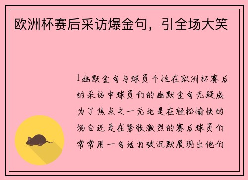 欧洲杯赛后采访爆金句，引全场大笑
