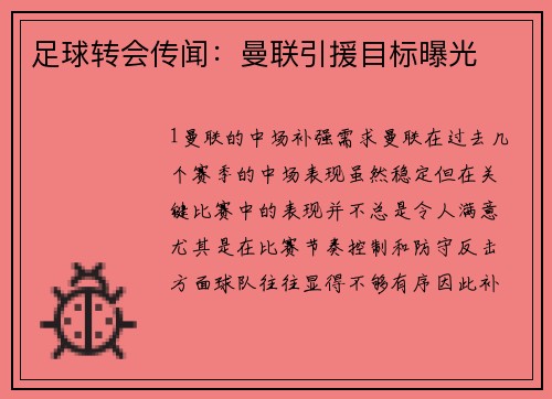 足球转会传闻：曼联引援目标曝光